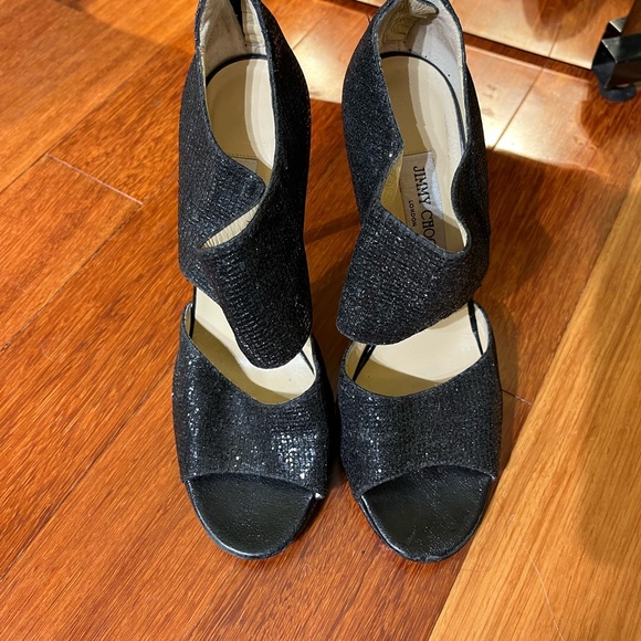 Jimmy Choo Black Glitter Private Platform Sandals Celebrity Designer Size 9 - Picture 2 of 5